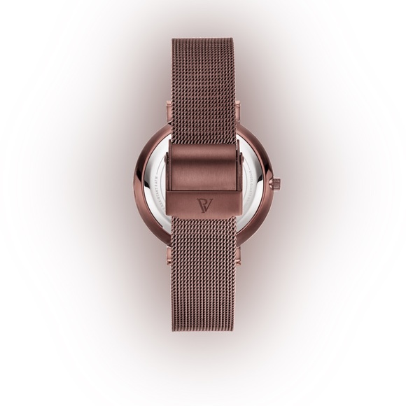 NWT PAUL VALENTINE COFFEE MESH CHAMPAGNE LUXURY ROUND WRIST WATCH - Picture 3 of 6